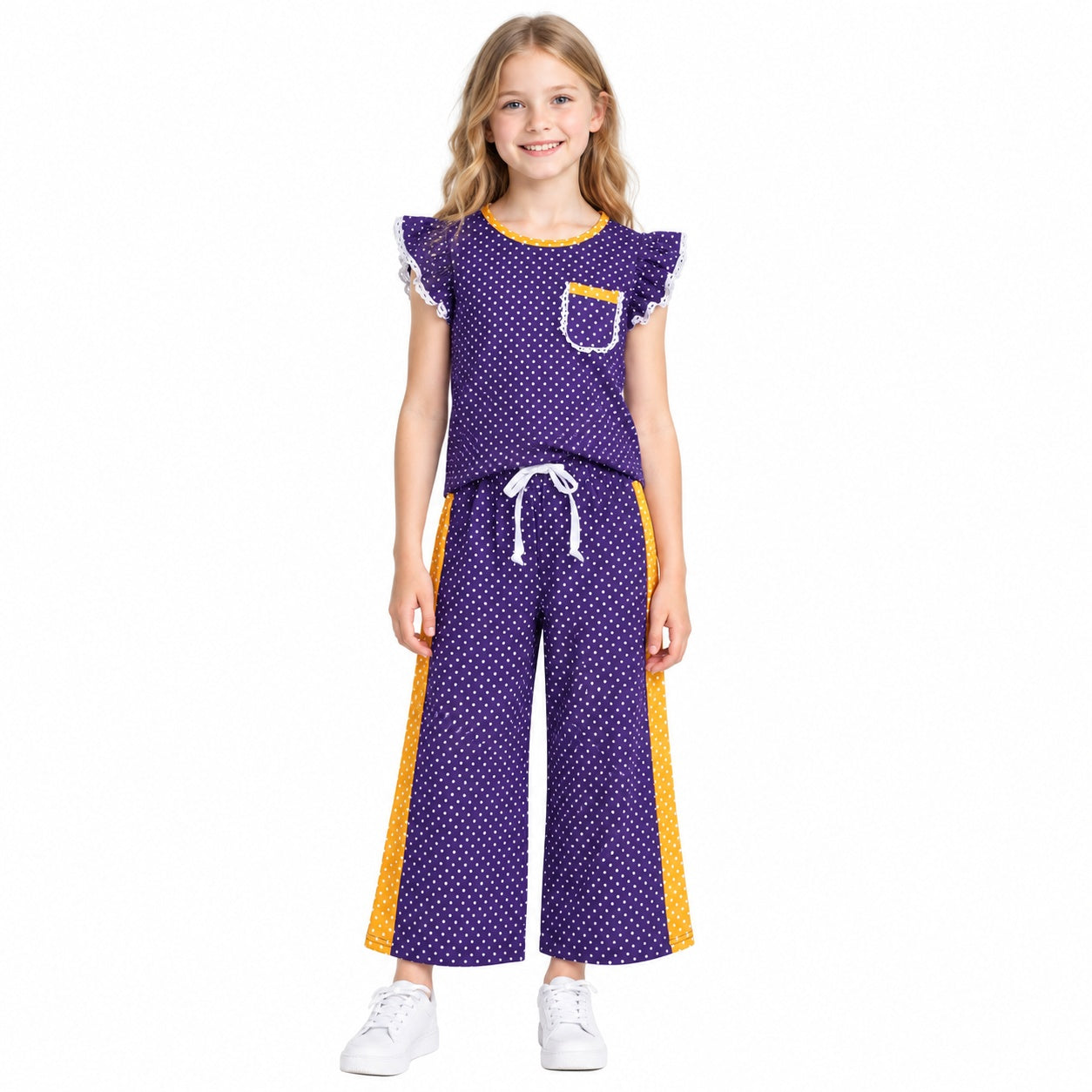GSPO2366 Purple Color Dots Cute Girls Set