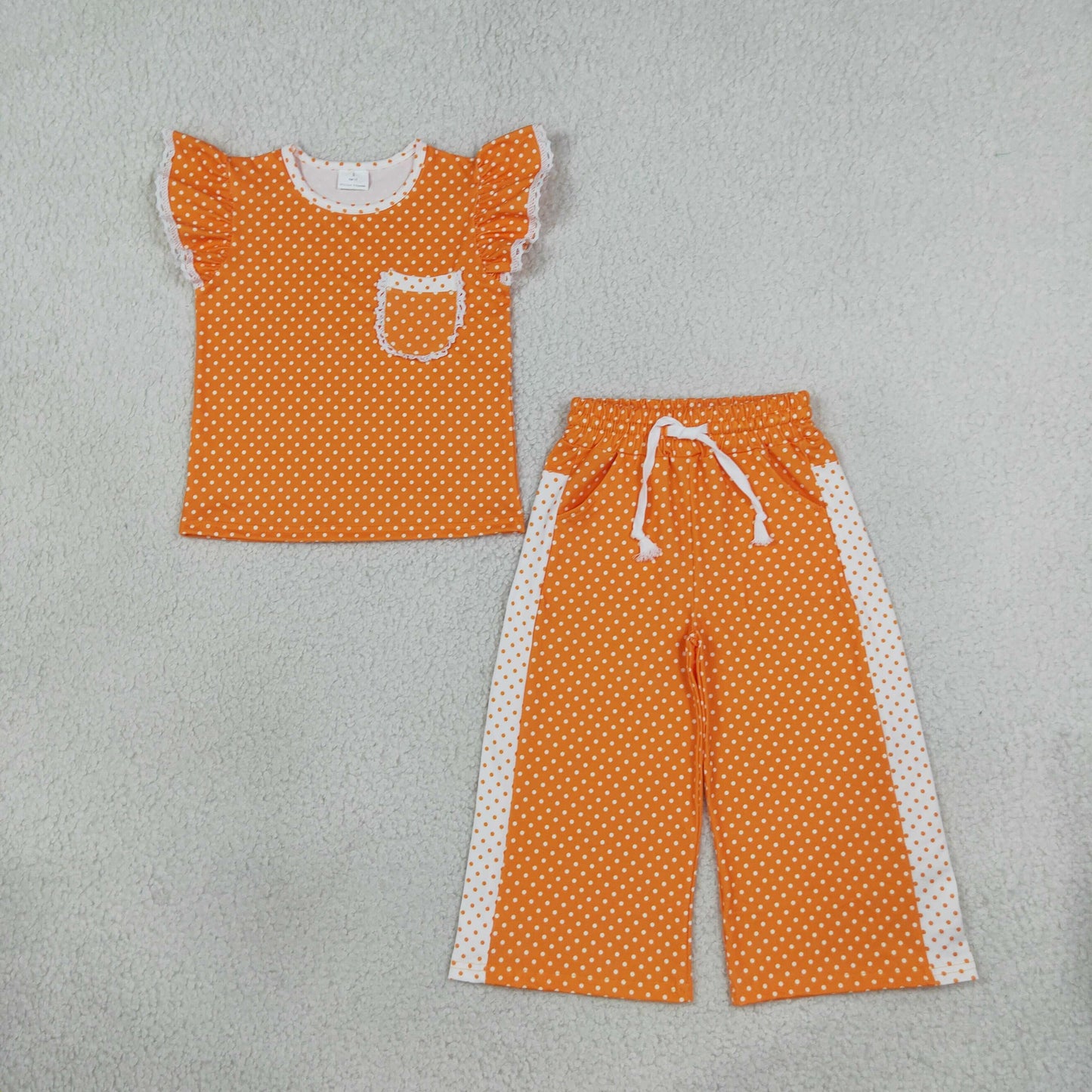 GSPO2367 Orange Color Dots Cute Girls Set