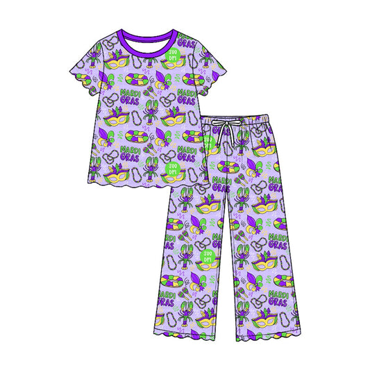 Preorder MOQ 5 pcs GSPO2373 Mardi Gras Scallop Edge Purple Girls Set