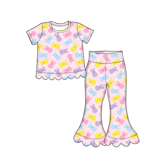 Preorder MOQ 5 pcs GSPO2377 Easter Bunny Flower Scallop Edge Girls Set