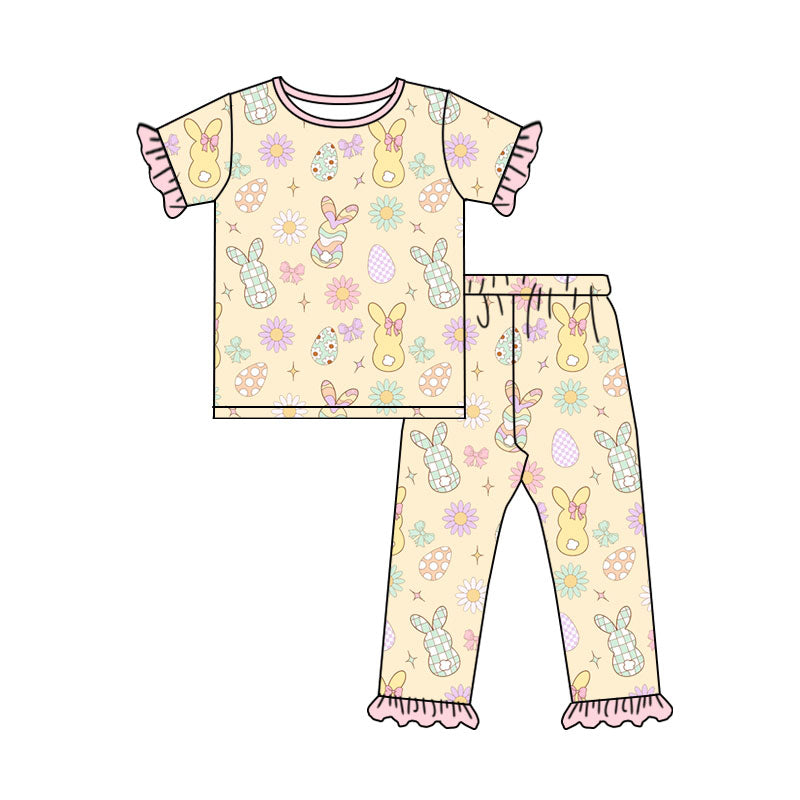 Preorder MOQ 5 pcs Each Style Happy Easter Bunny Flower Pink Kids Matching Clothes