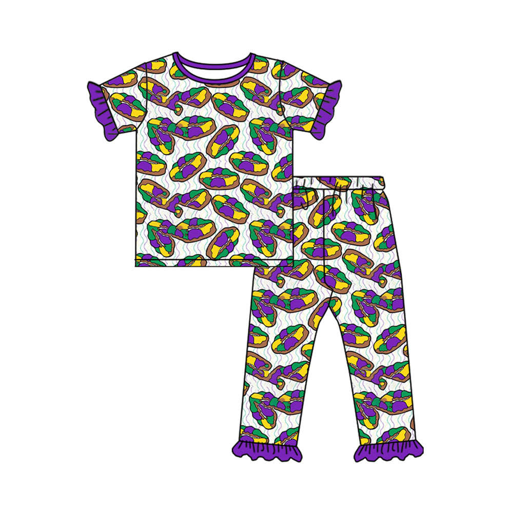 Preorder MOQ 5 pcs Each Style Mardi Gras Dount Ruffles Kids Matching Clothes