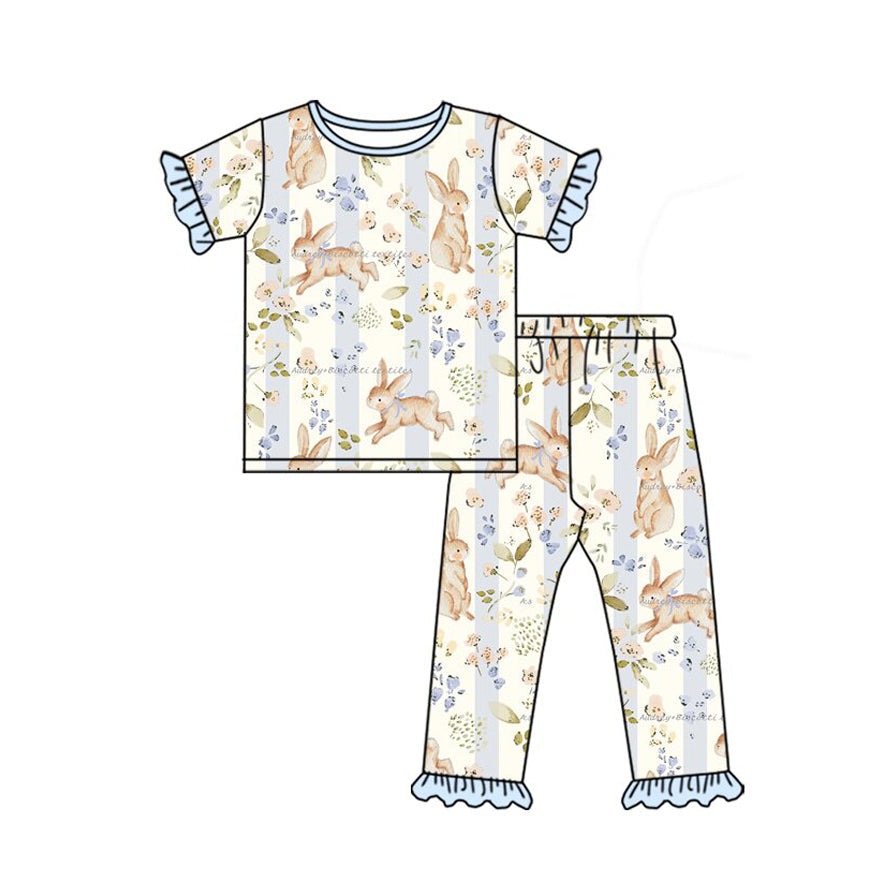 Preorder MOQ 5 pcs Each Style Easter Bunny Flower Blue Kids Matching Clothes