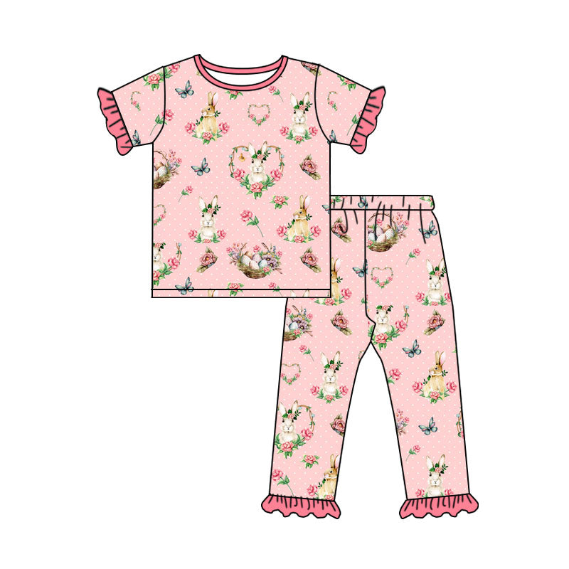 Preorder MOQ 5 pcs Each Style Easter Bunny Flower Pink Kids Matching Clothes