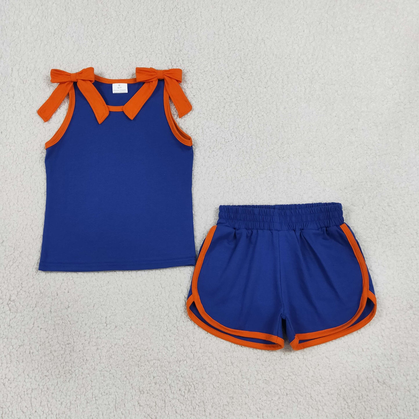 GSSO3857 Solid Color Blue Orange Color Bows Girls Shorts Set