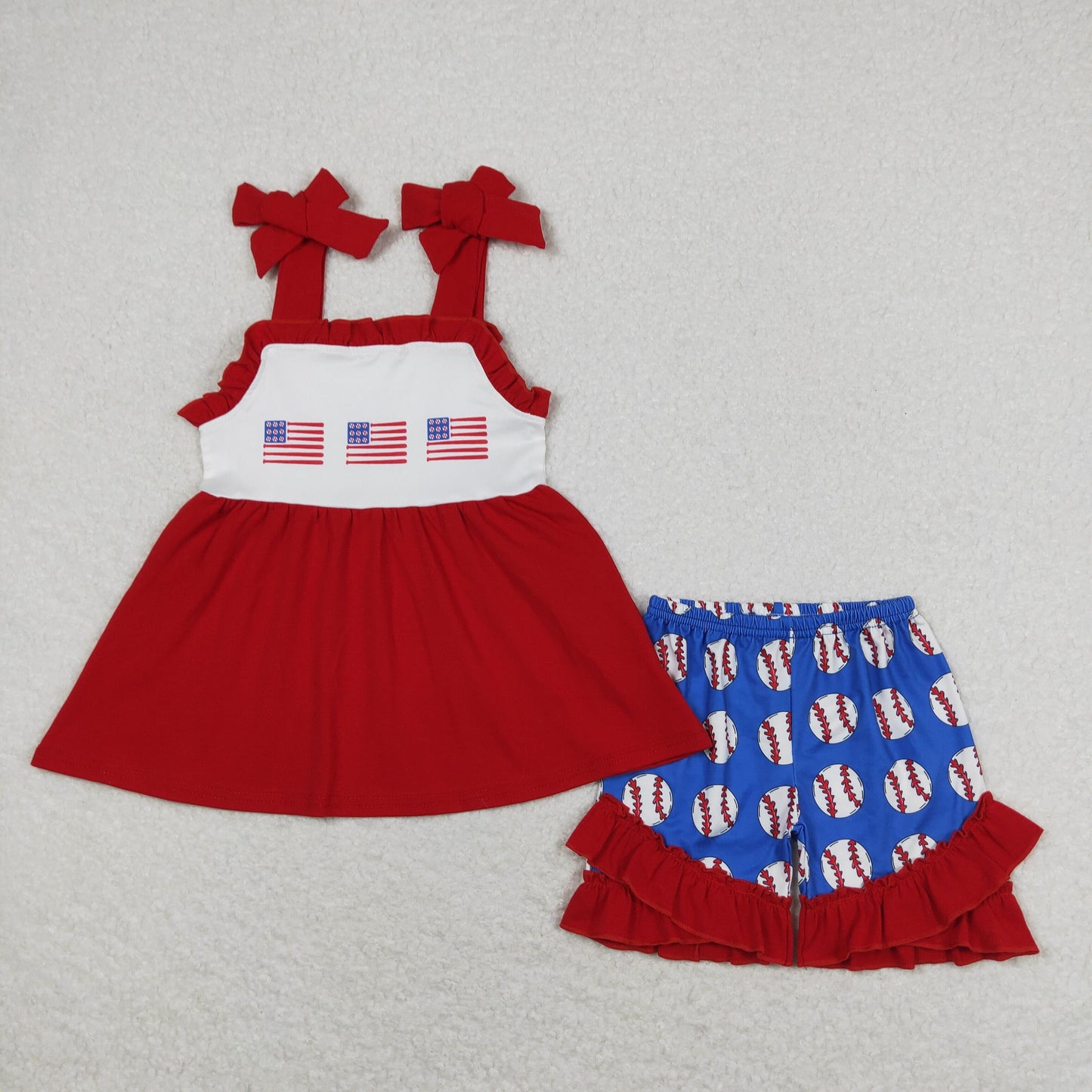 july of 4th flag print short sleeve Girls Set