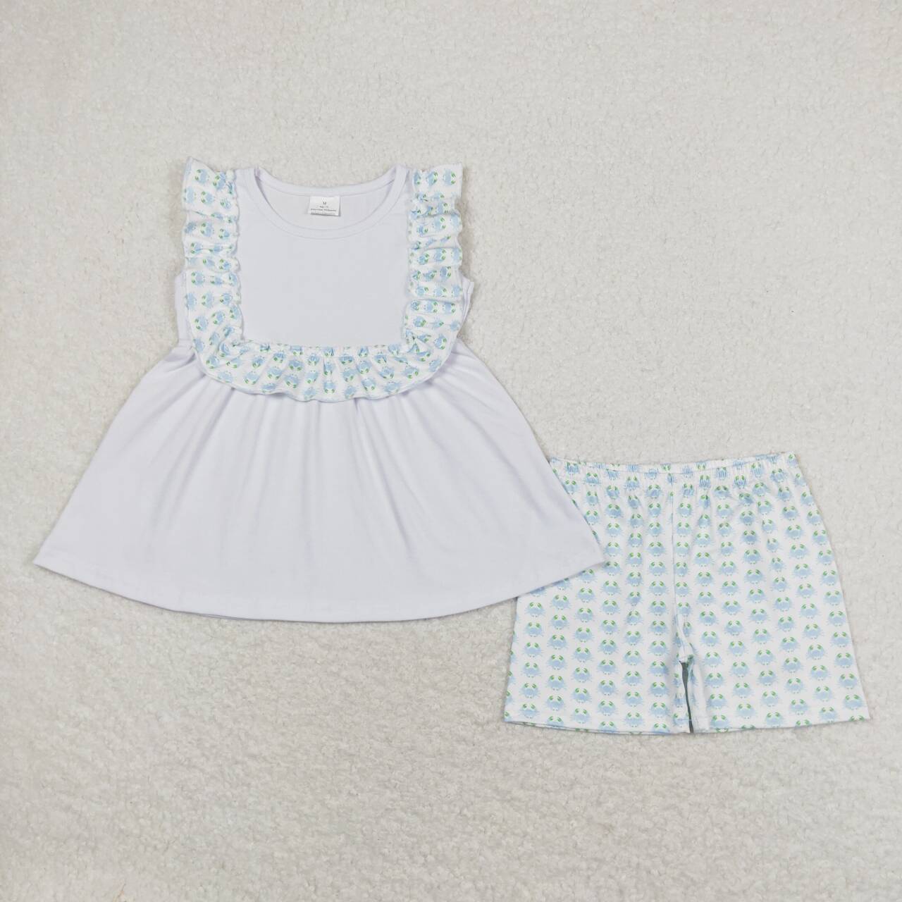 white crab print short sleeve Girls Set