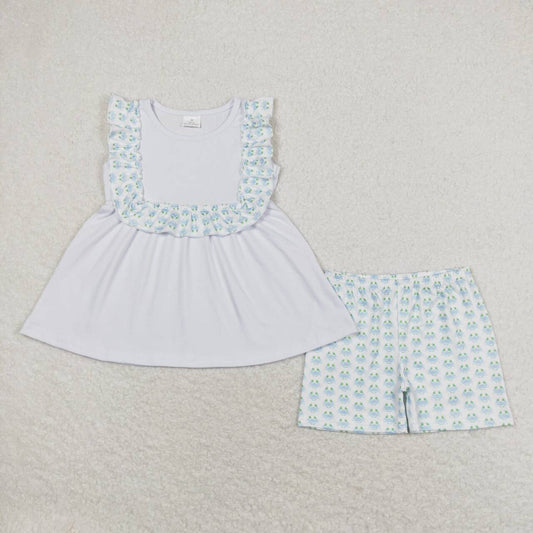 white crab print short sleeve Girls Set