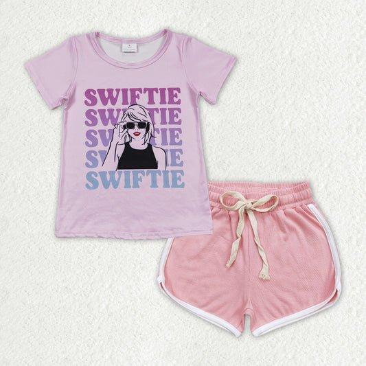 purple letter shirt Girls set