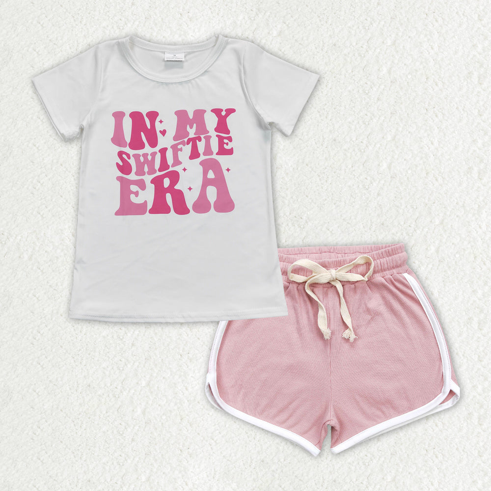 letter shirt Pink short Girls set GSSO1318