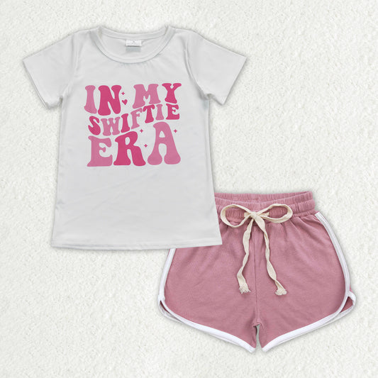 letter shirt Dark Pink short Girls set GSSO1319