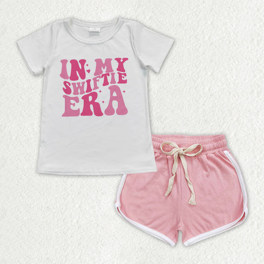 letter shirt light Pink short Girls set GSSO1320