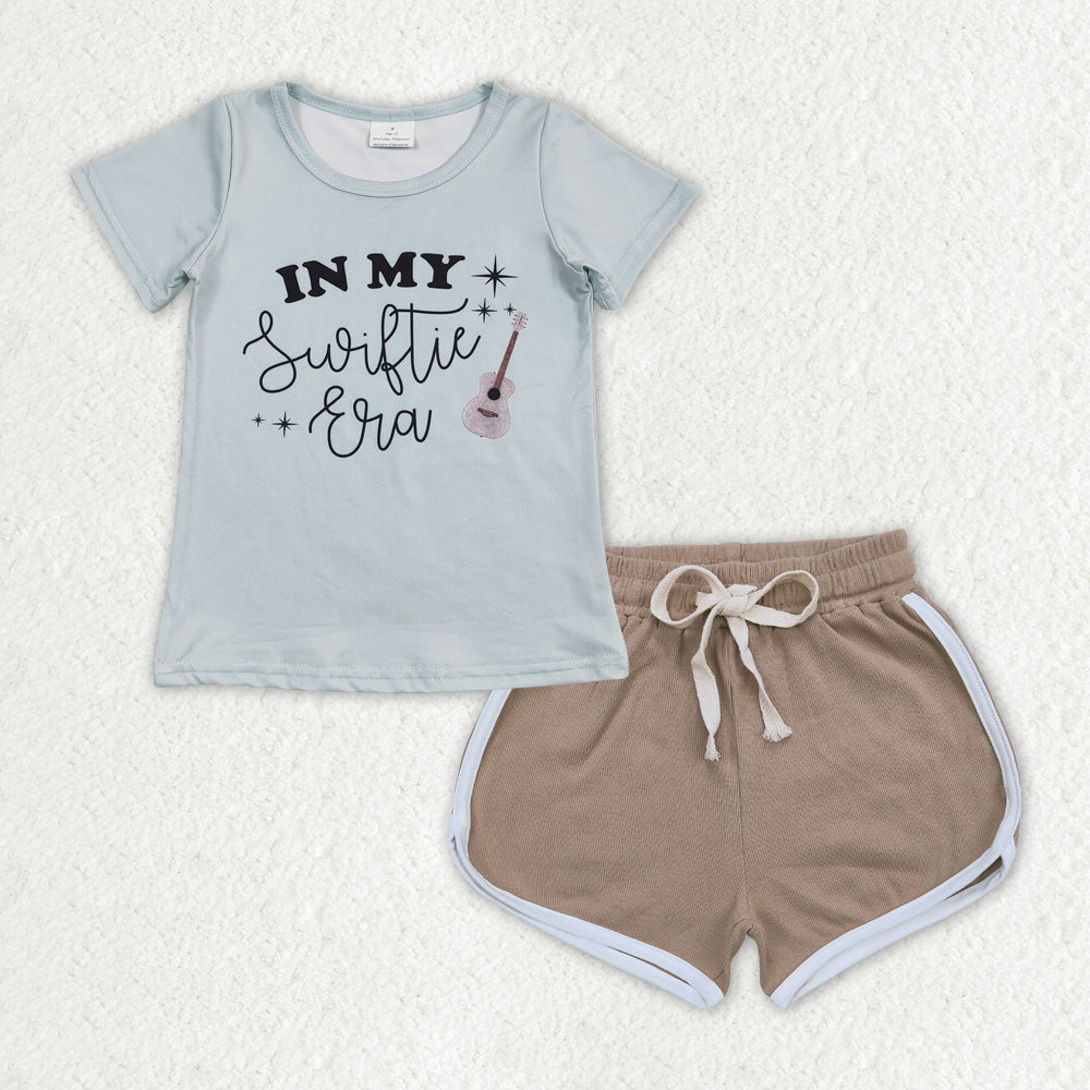 Grey letter shirt brown short Girls set GSSO1321