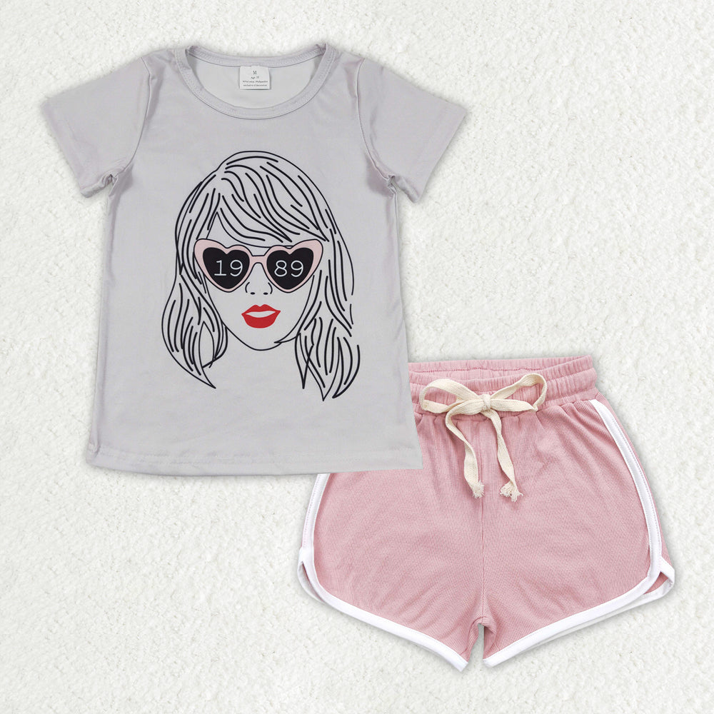 Grey 1989 Light pink short Girls set GSSO1327