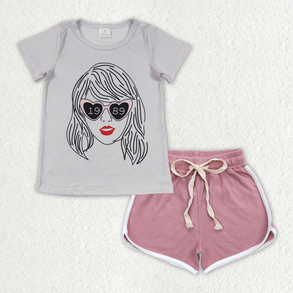 Grey 1989 dark pink short Girls set GSSO1328