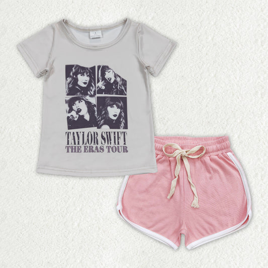 Grey Cartoon Pink short Girls set GSSO1331