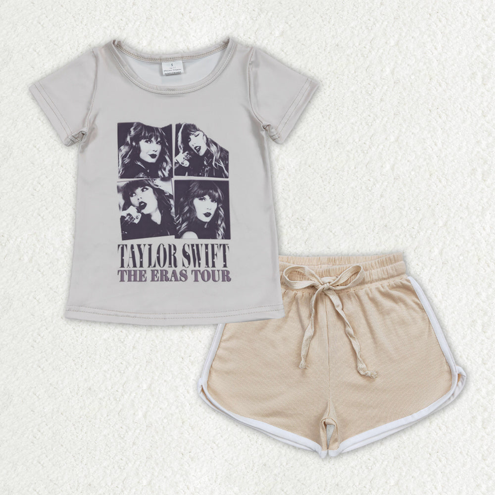 Grey Cartoon cream short Girls set GSSO1332