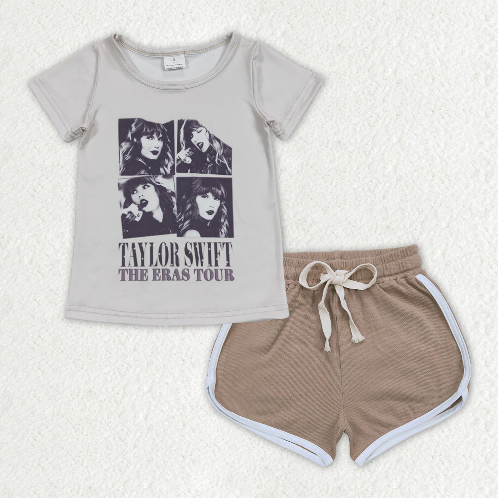 Grey Cartoon brown short Girls set GSSO1333