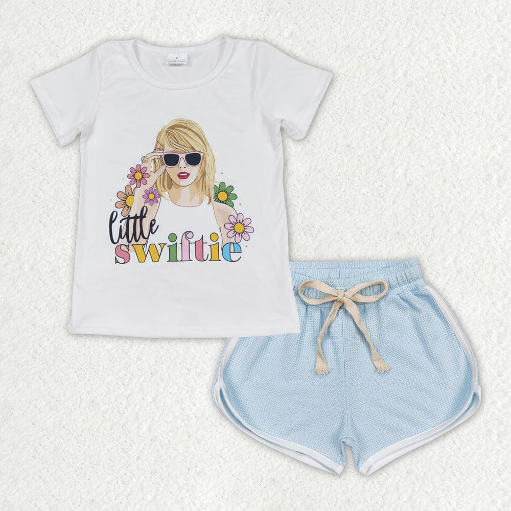 flower Cartoon blue short Girls set GSSO1338