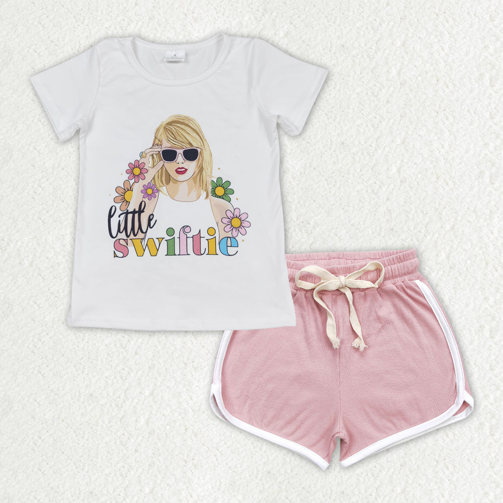 flower Cartoon light pink short Girls set GSSO1339