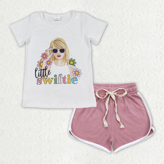 flower Cartoon Dark pink short Girls set GSSO1340