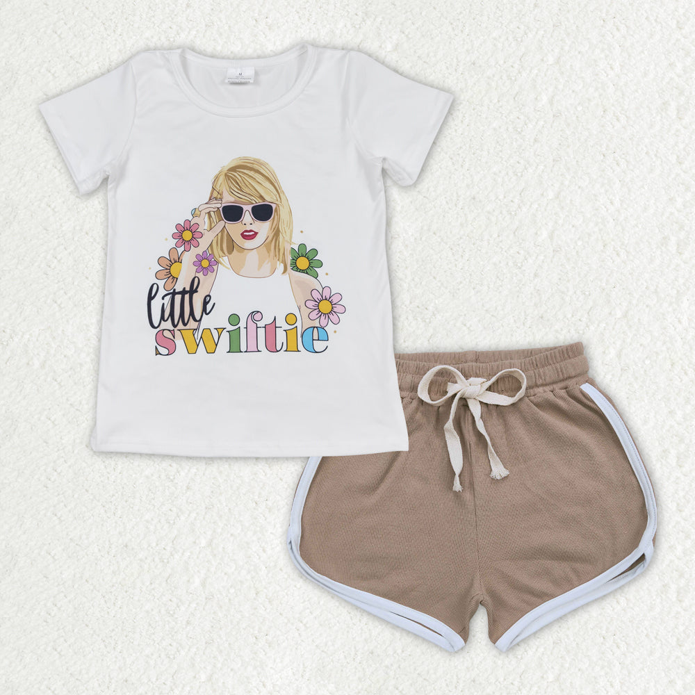 flower Cartoon brown short Girls set GSSO1341