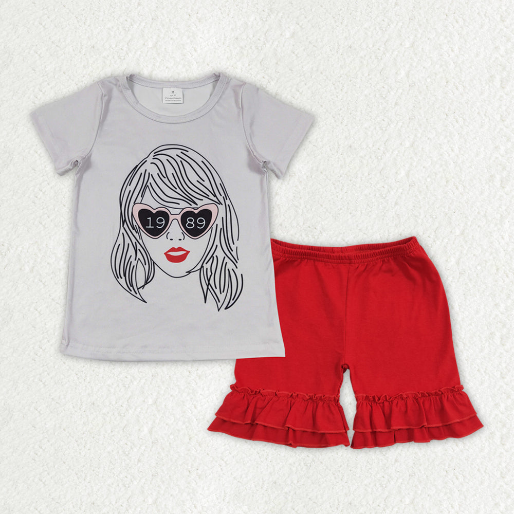 singer 1989 red shorts Girls Summer Set（