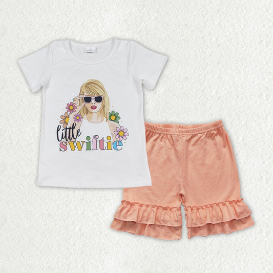 singer flower coral shorts Girls Summer Set