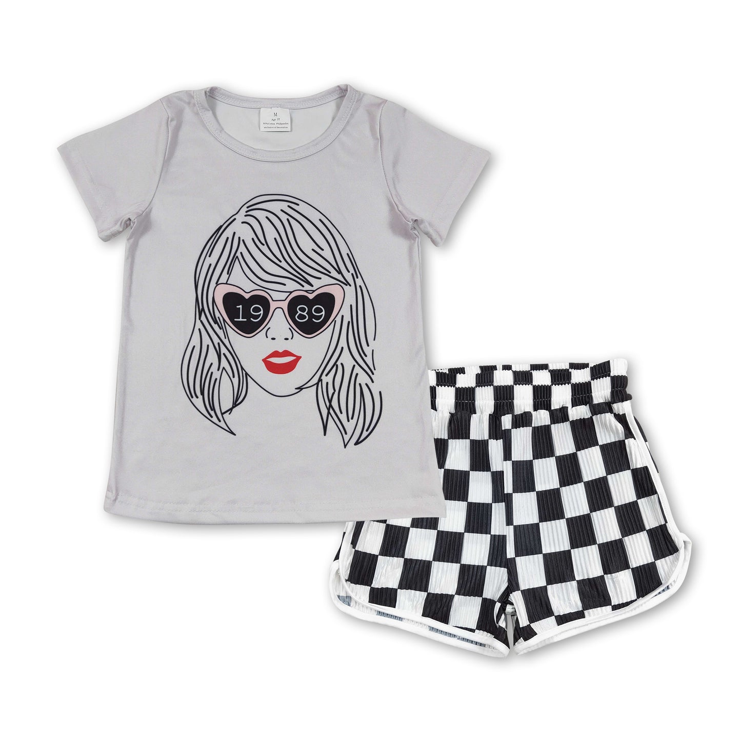 cartoon 1989 black and white plaid shorts Girls Summer Set