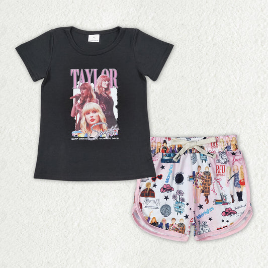 black cartoon short Girls Set