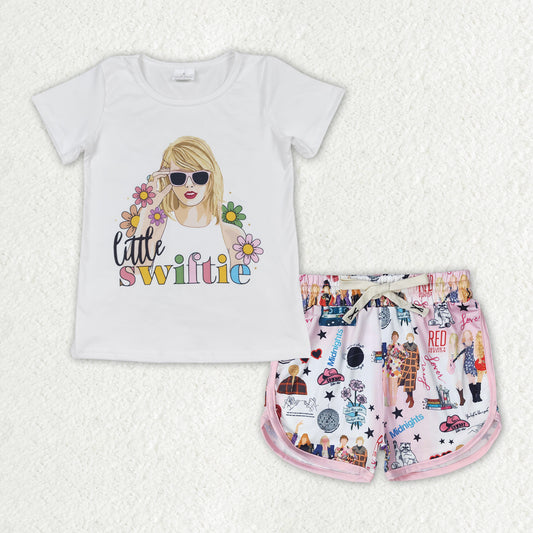 white flower cartoon short Girls Set