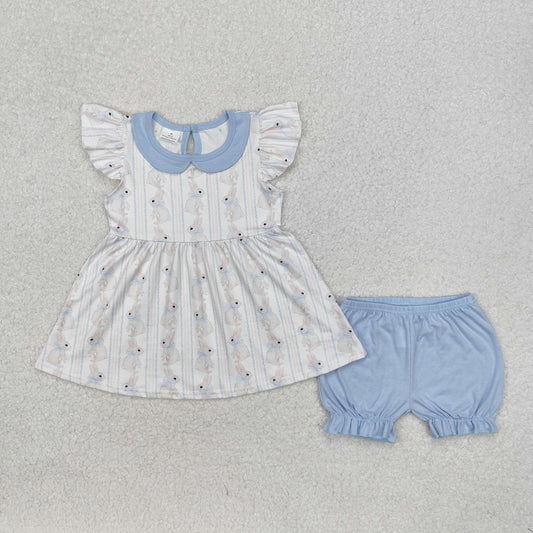Blue Easter rabbit bow shorts girl Set
