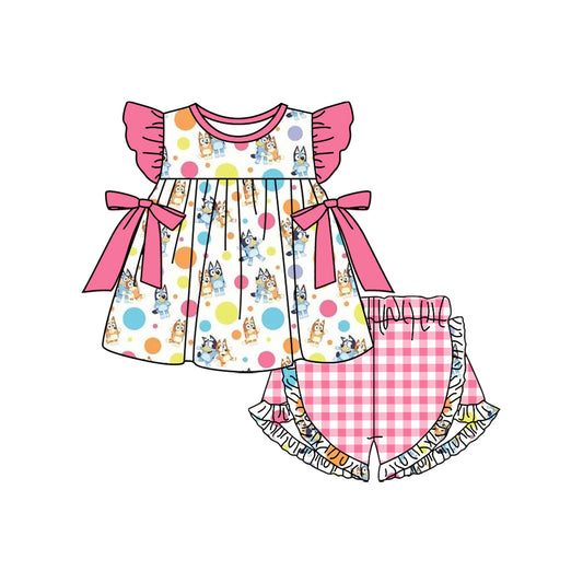 pre -order pink cartoon bow print girls Summer set GSSO1687