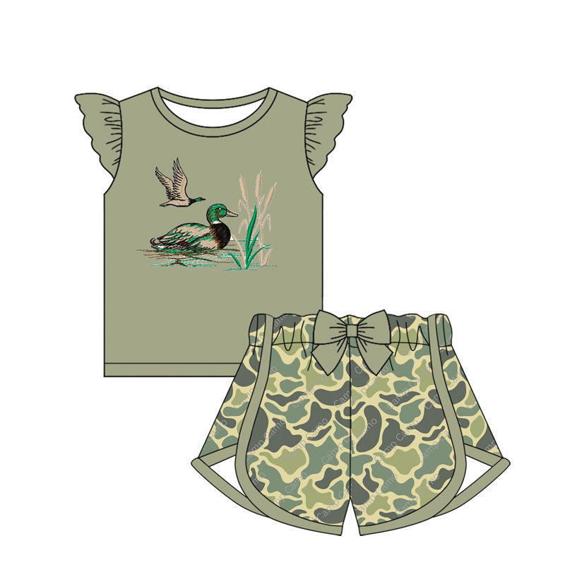 pre -order green duck pattern print girls Summer set GSSO1690