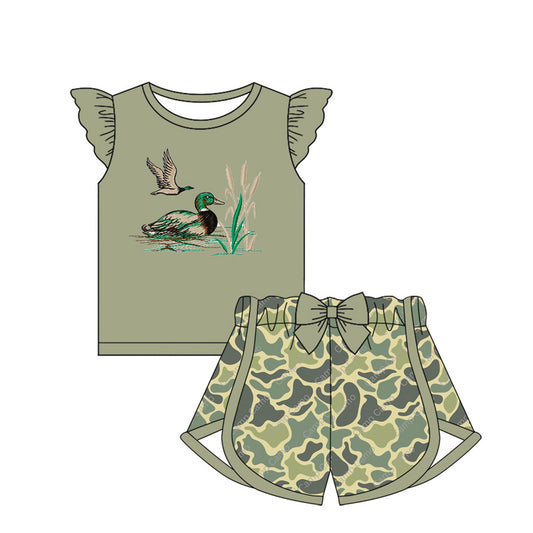 pre -order green duck pattern print girls Summer set GSSO1690