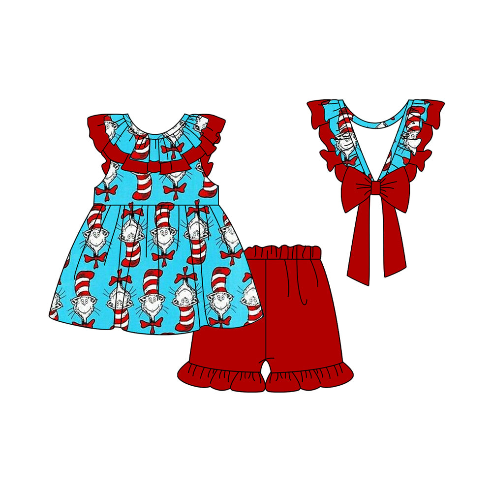 pre -order blue cartoon pattern print girls Summer set GSSO1691