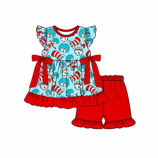 pre -orderred blue cartoon pattern print girls Summer set GSSO1693