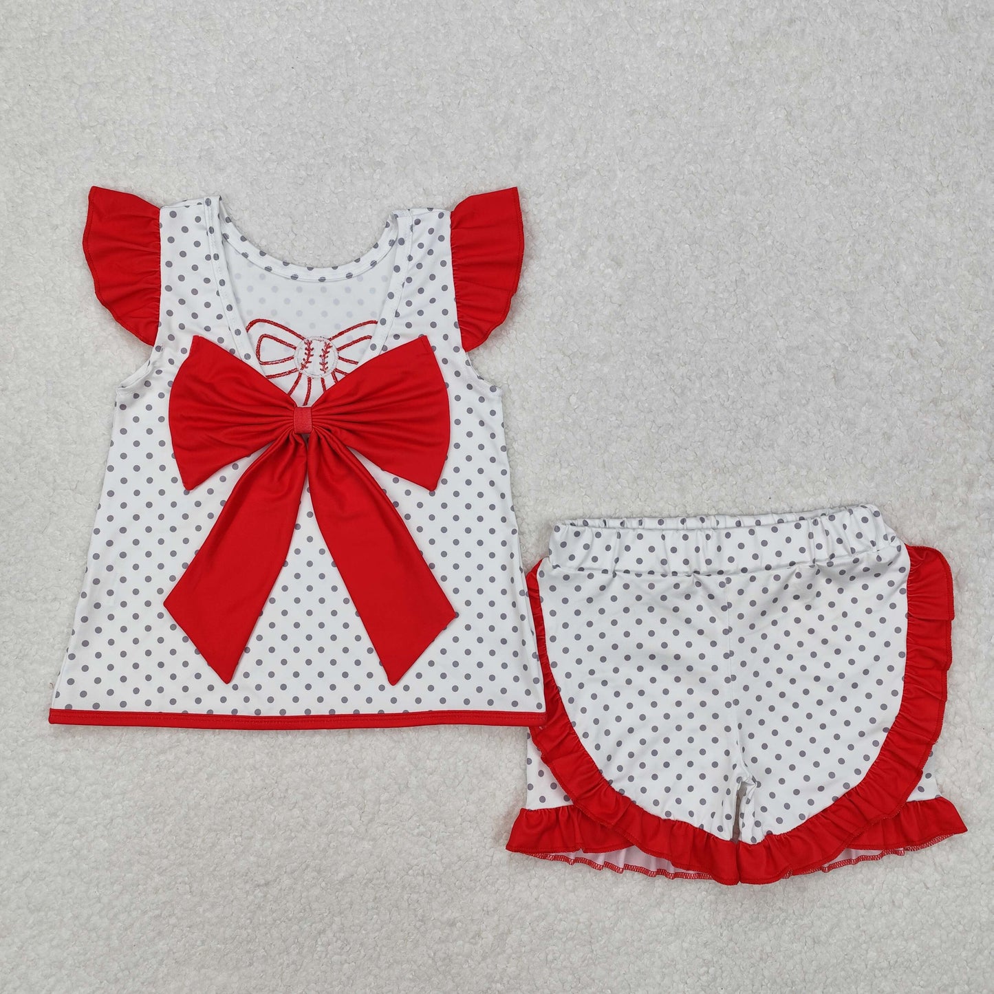 red bow embroidery polka Girls ‘s summer outfit
