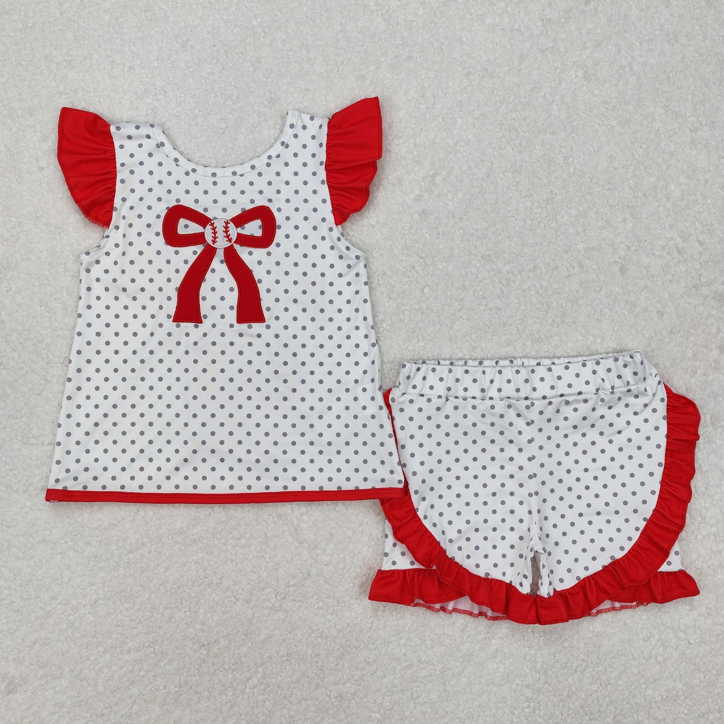 red bow embroidery polka Girls ‘s summer outfit