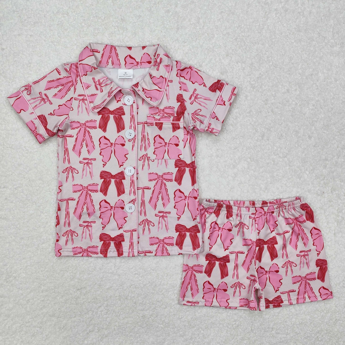 Pink bow print Short Sleeve Short Pajamas