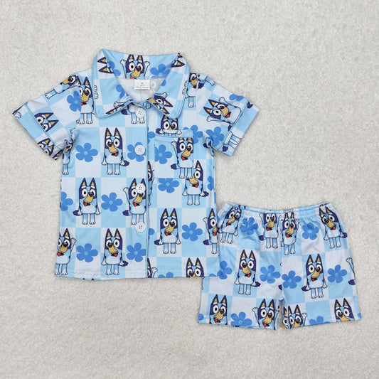 blue cartoon print Short Sleeve Short Pajamas