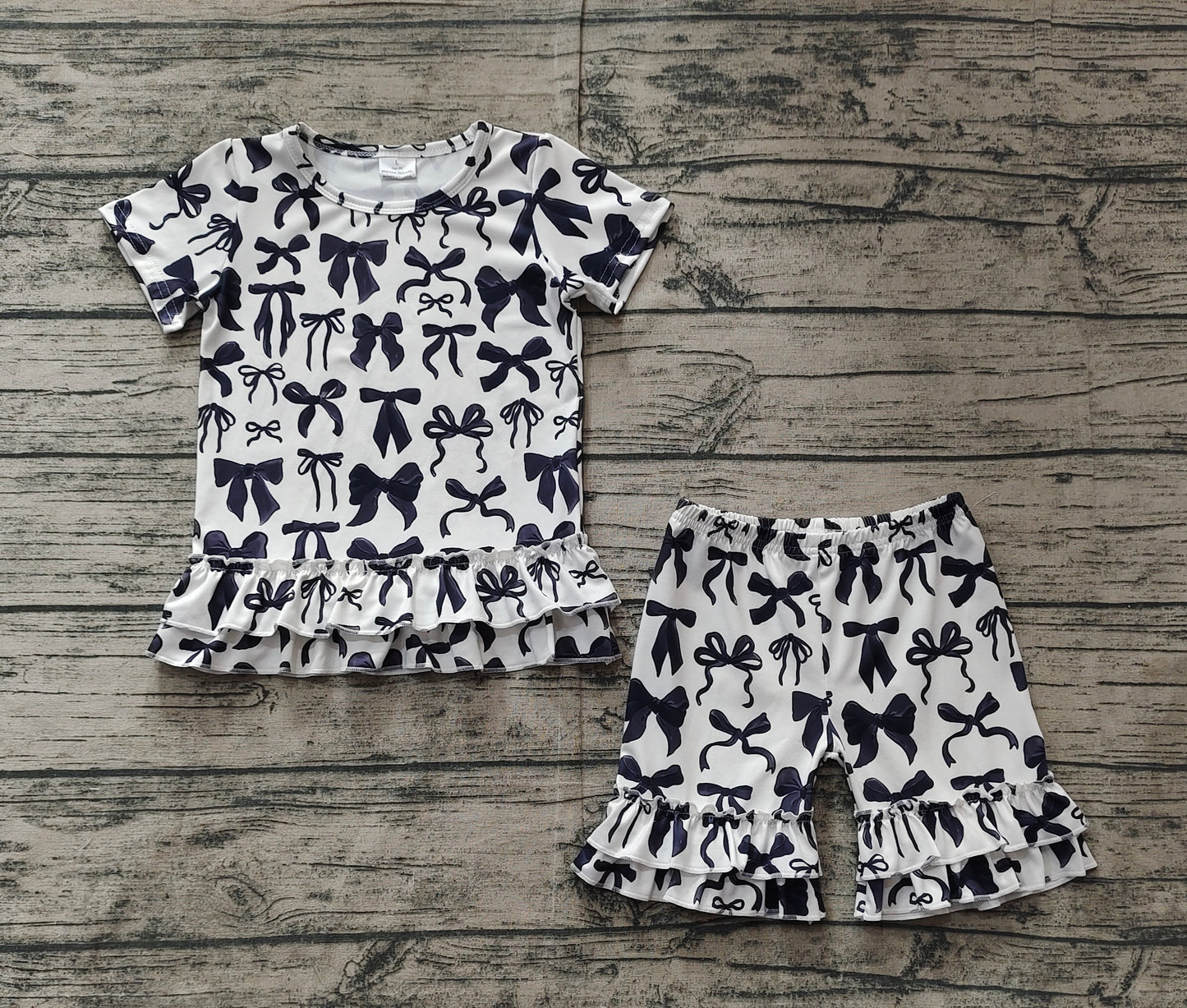 pre -order black bows pattern shorts girl set GSPO1852