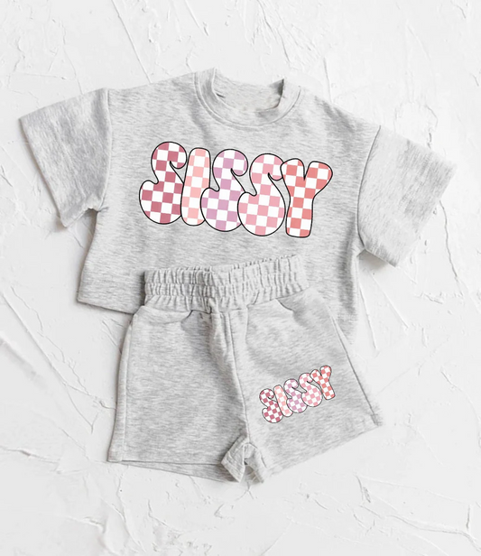 pre -order grey pattern print Short Sleeve girl set GSSO2135