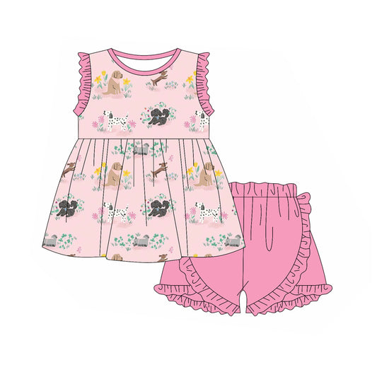 pre -order pink dog print farm style girl Set GSSO2147