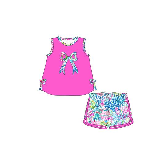 pre -order sea grass bow purple print girl Set GSSO2149
