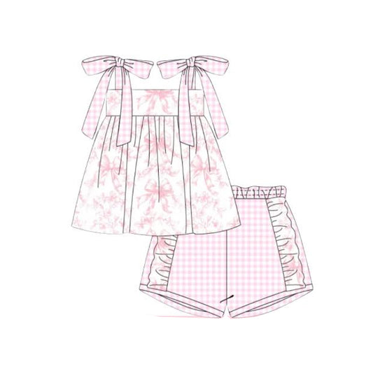 pre -order pink plaid bowl sleevelss girl Set GSSO2154
