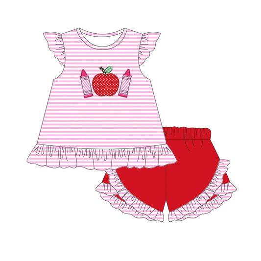 pre -order pink stripe apple print girl Set GSSO2168