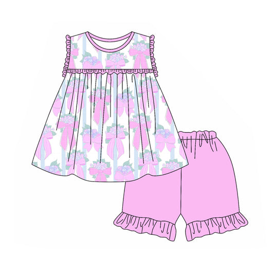 pre -order purple bow floral print girl Set GSSO2169