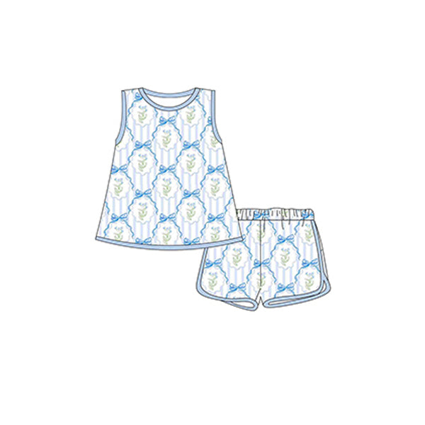 pre -order blue bow sleeveless print girl Set GSSO2175