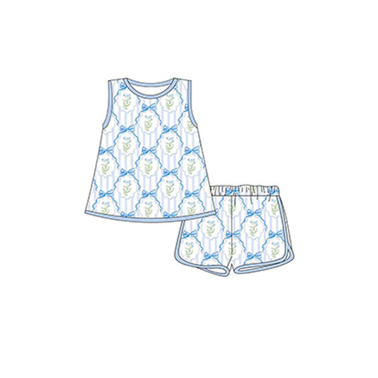 pre -order blue bow sleeveless print girl Set GSSO2175